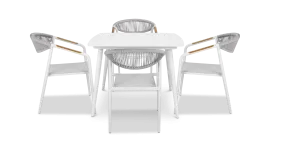 Amalfi Square 5 Piece Outdoor Setting in Arctic White with Rope Chairs