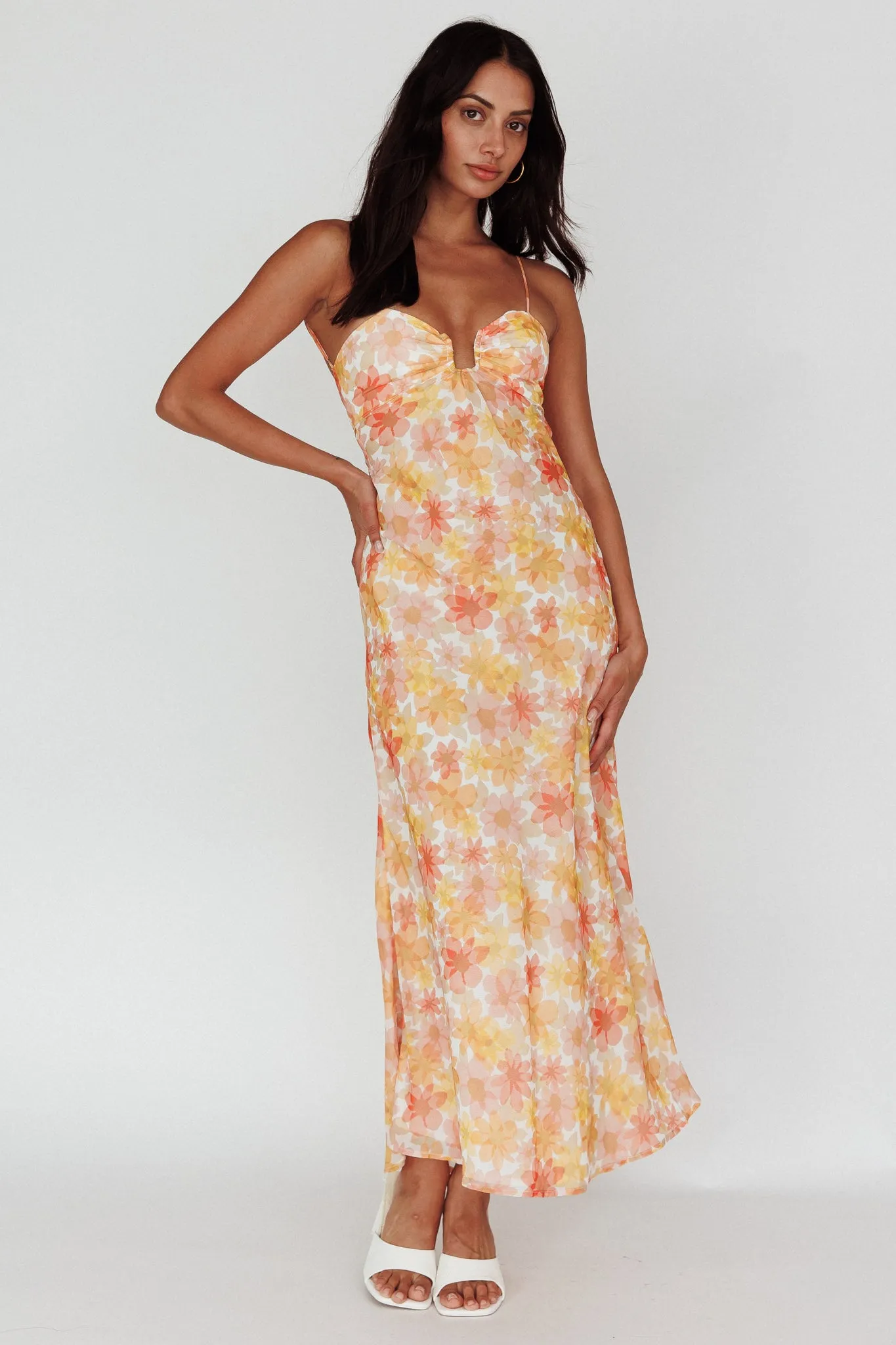 Arika Twist Back Midi Dress Floral Yellow