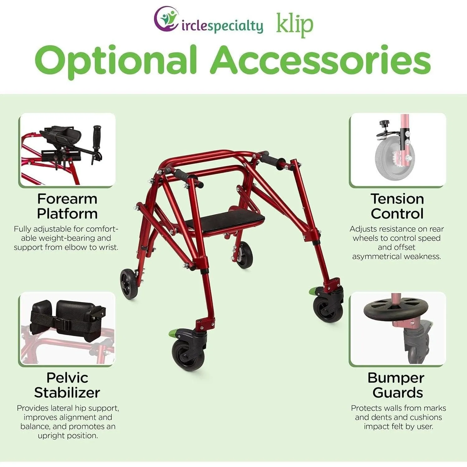 Circle Specialty Klip 4-Wheel Walker 8” Outdoor Wheels