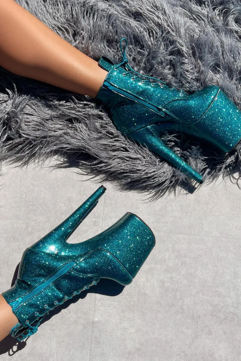 Hella Heels The Glitterati 8inch Ankle Boots - Ocean Eyes