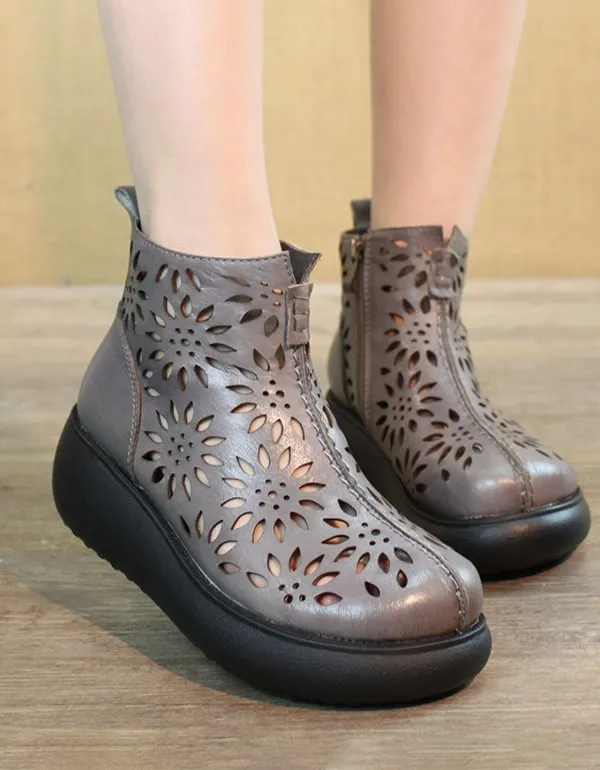 Round Head Retro Leather Summer Boots