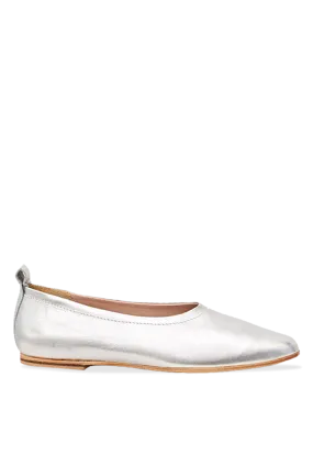 Silver Leather Ballet Flats